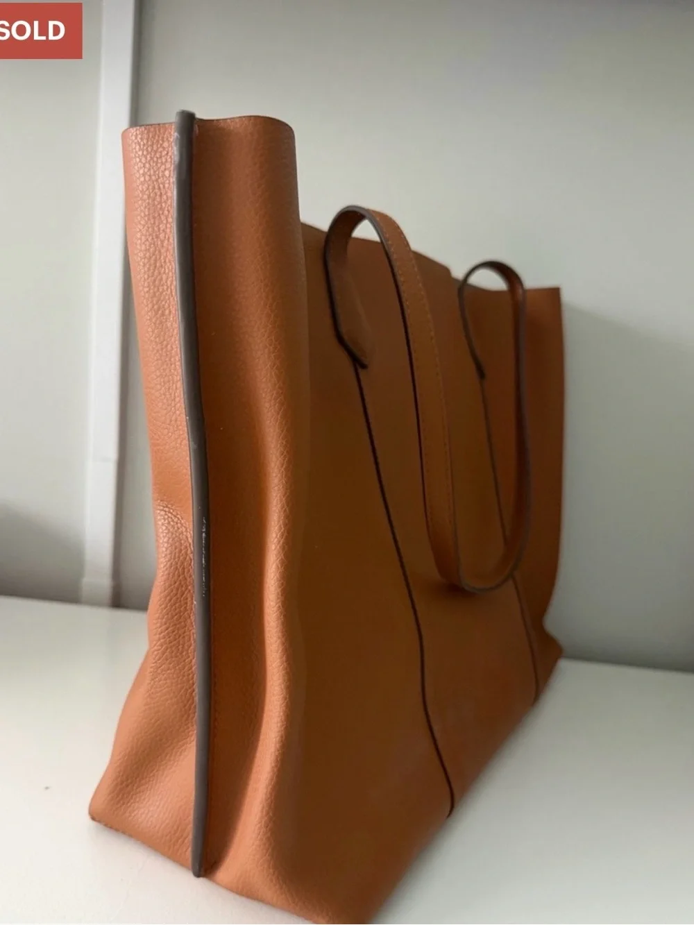 Tory Burch Cognac Leather Tote with Zip Pocket